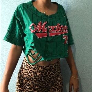 Mexico Baseball Distressed Grommet Vintage Crop
